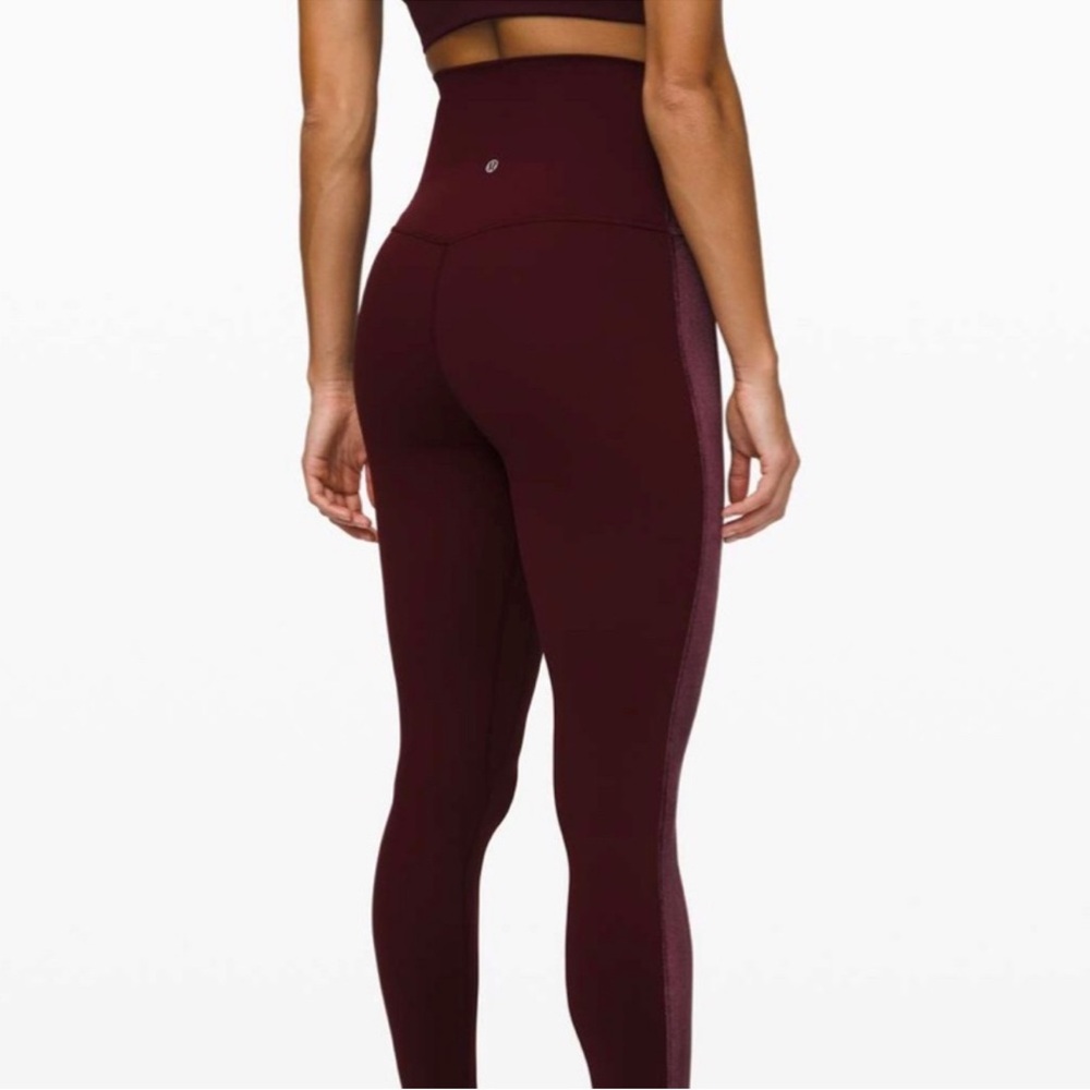Lululemon Align Super High Rise pant size 4 soulcycle burgundy velvet side